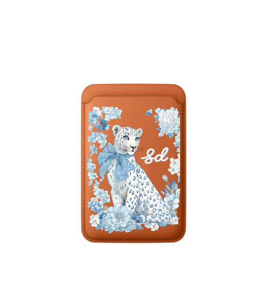 Leather MagSafe Floral Leopard Wallet
